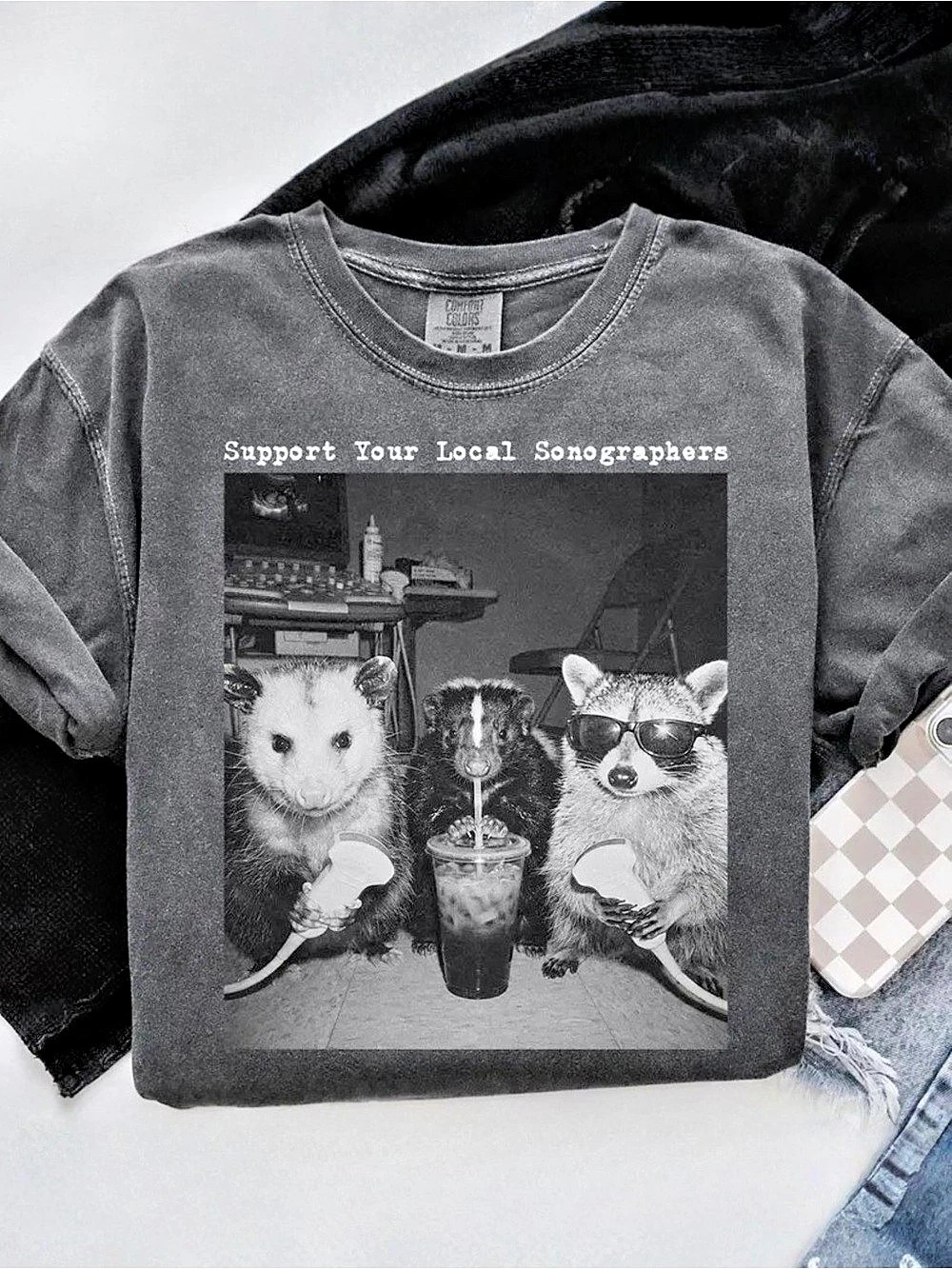 Comfort Colors Support Your Local Sonographers Opossum Skunk Raccoon T-Shirt